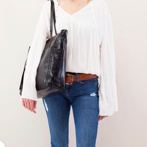 HOBO Black Leather Large Tote with Top Handles